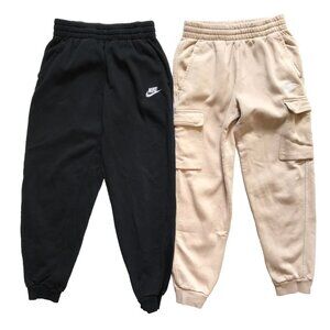Nike Club Fleece Sportswear Joggers Sweatpants Boys Large Black Tan Cuffed Lot 2